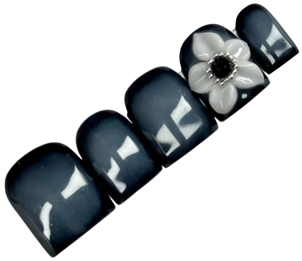 Black and white floral design on a white background