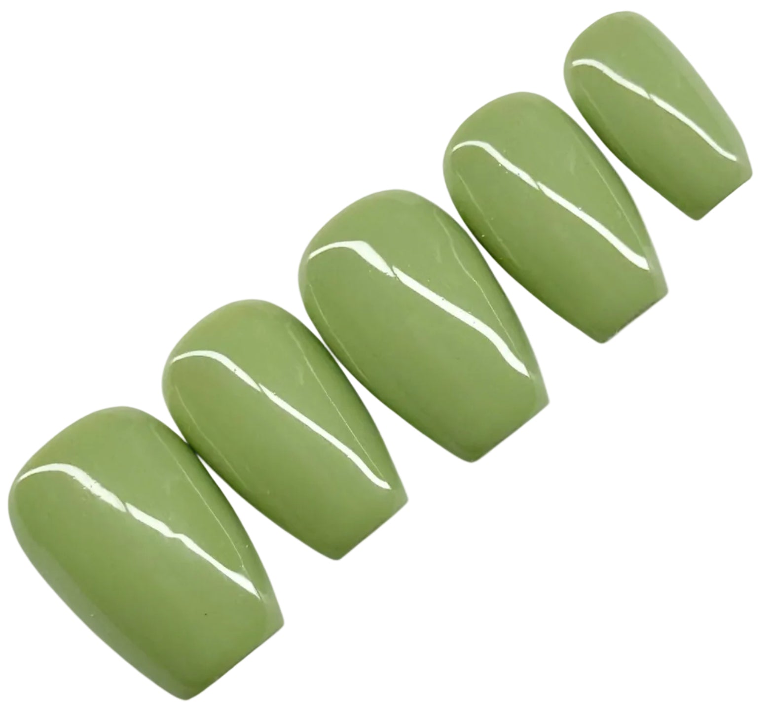 Set of green nail polish on a white background